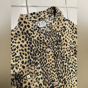 90s Clio 100% silk leopard print long sleeve button front blouse